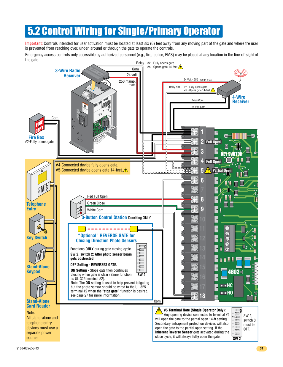 2 control wiring for single/primary operator | Controlled Products Systems Group 9100-080 User Manual | Page 33 / 46
