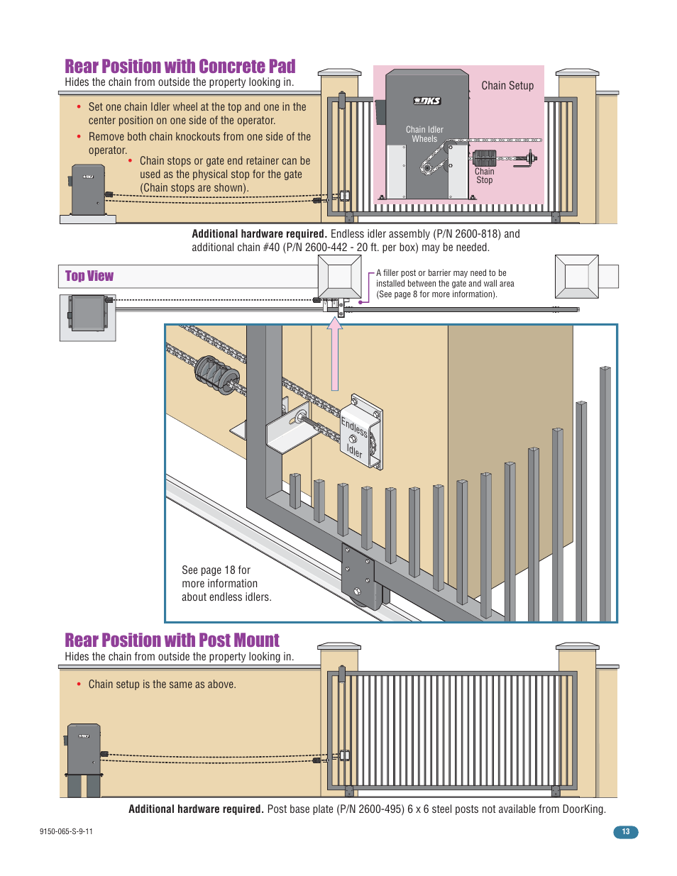 Rear position with concrete pad, Rear position with post mount | Controlled Products Systems Group 9150-080 User Manual | Page 15 / 56