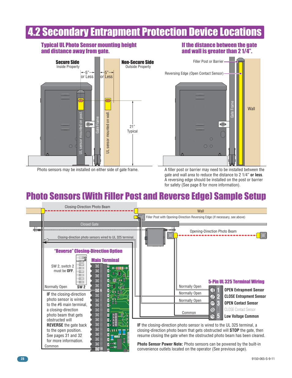 2 secondary entrapment protection device locations | Controlled Products Systems Group 9150-080 User Manual | Page 30 / 56
