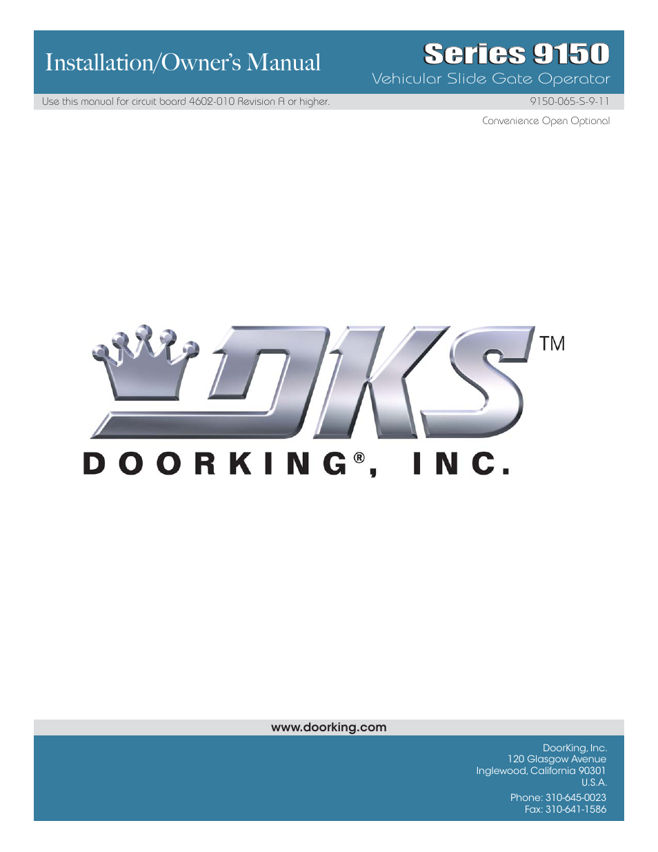 Series 9150, Installation/owner’s manual | Controlled Products Systems Group 9150-080 User Manual | Page 56 / 56