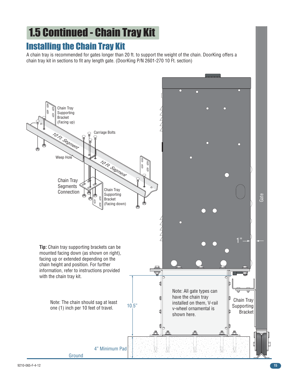 5 continued - chain tray kit, Installing the chain tray kit | Controlled Products Systems Group 9210-081 User Manual | Page 17 / 42