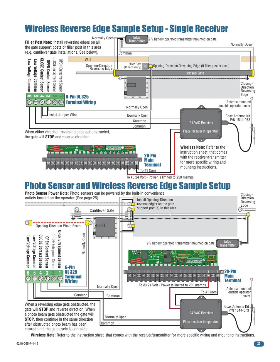 Pin main terminal, Cantilever gate | Controlled Products Systems Group 9210-081 User Manual | Page 29 / 42