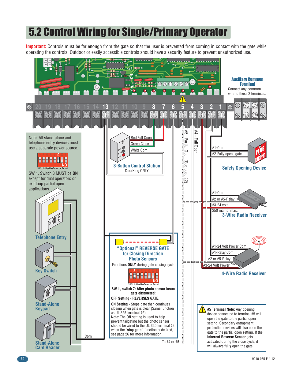 2 control wiring for single/primary operator, 9235 model operator | Controlled Products Systems Group 9210-081 User Manual | Page 32 / 42