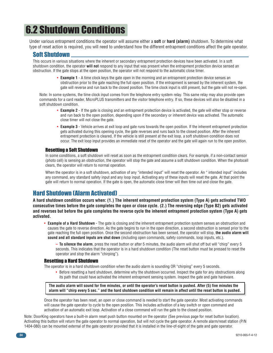 2 shutdown conditions, Soft shutdown, Hard shutdown (alarm activated) | Controlled Products Systems Group 9210-081 User Manual | Page 36 / 42