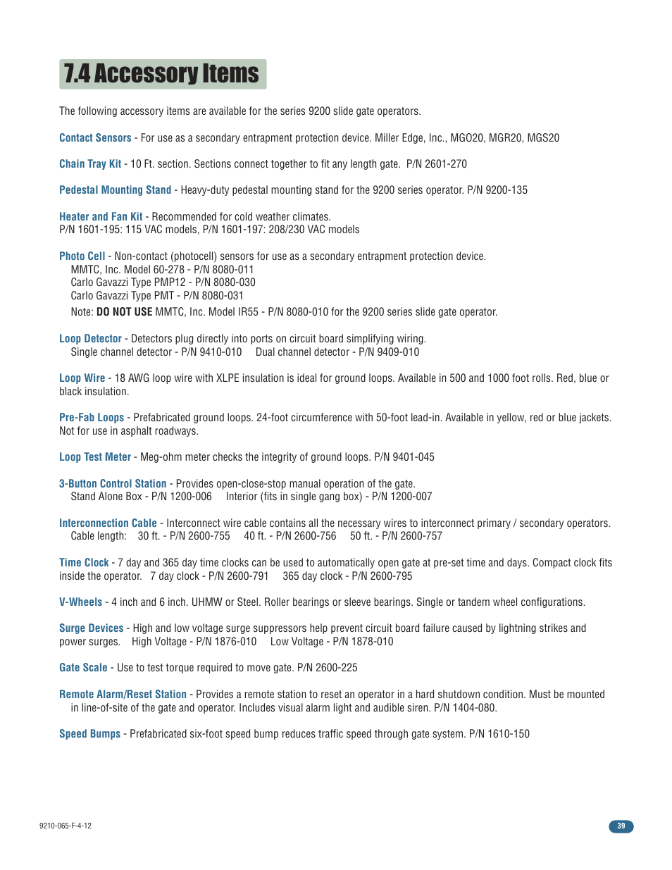 4 accessory items | Controlled Products Systems Group 9210-081 User Manual | Page 41 / 42