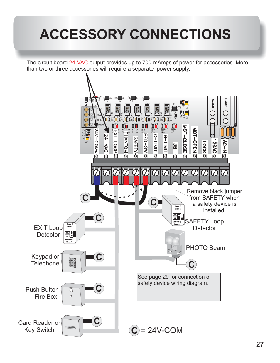 Accessory connections, 24v-com | Controlled Products Systems Group AOMSL100 User Manual | Page 15 / 27