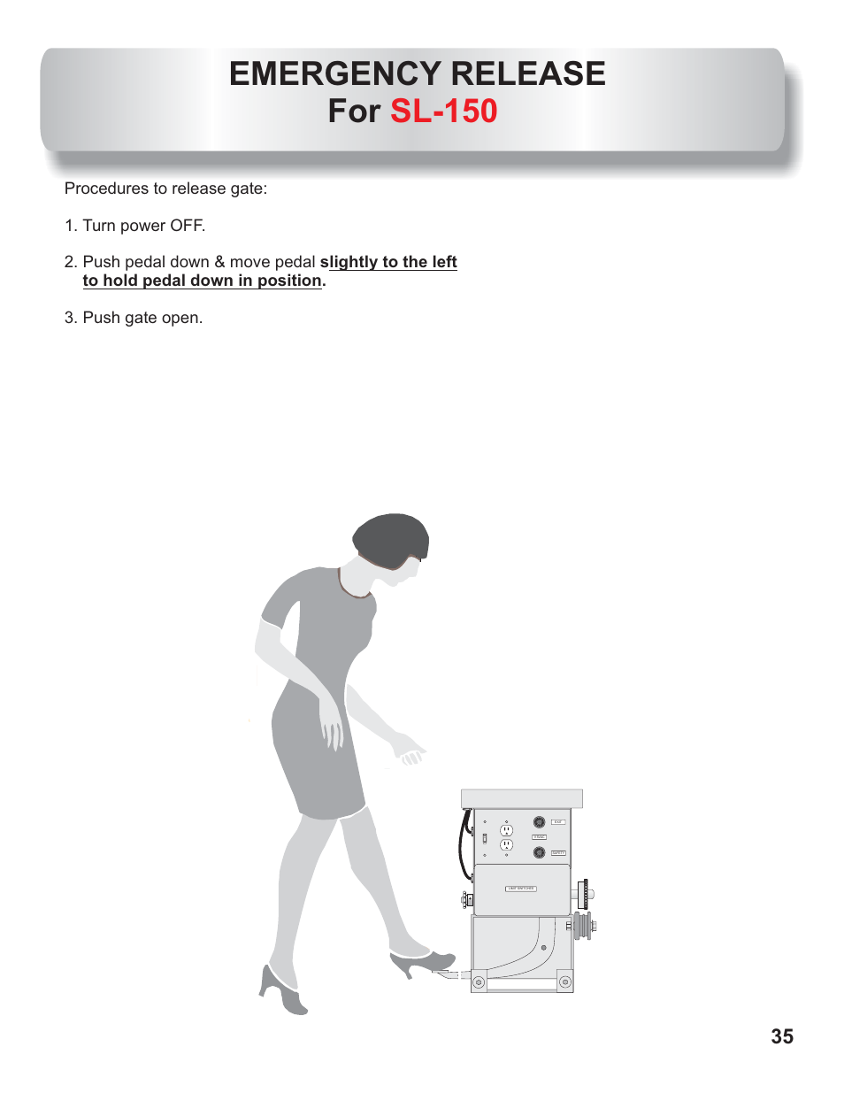 Emergency release instructions for sl-150, Emergency release for sl-150 | Controlled Products Systems Group AOMSL100 User Manual | Page 19 / 27
