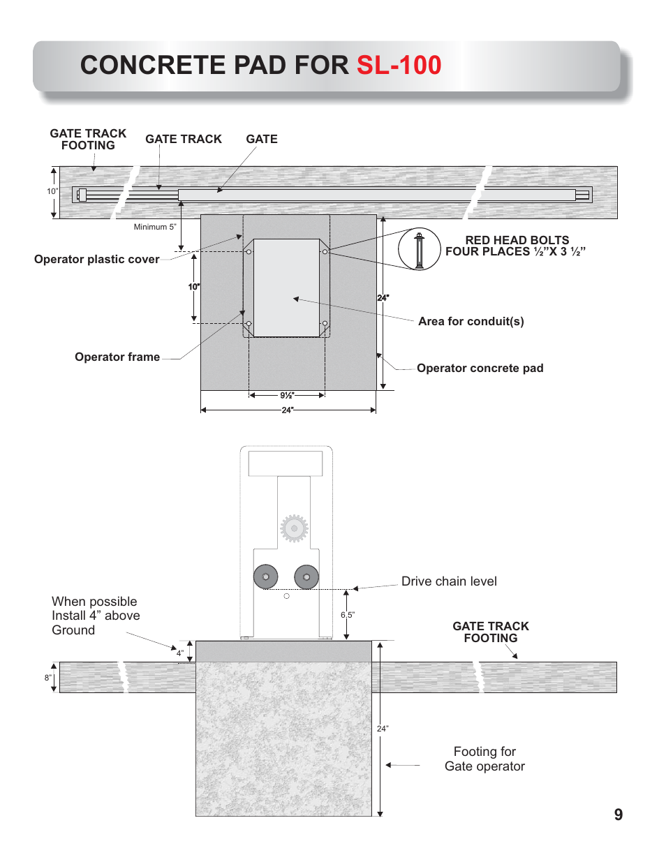 Sl-100 concrete pad, Concrete pad for sl-100 | Controlled Products Systems Group AOMSL100 User Manual | Page 6 / 27