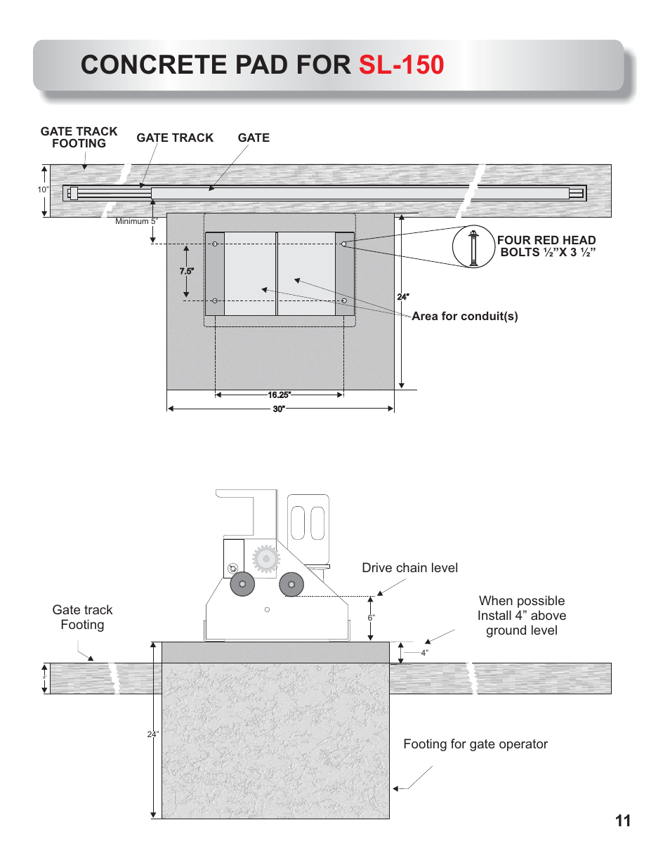 Sl-150 concrete pad, Concrete pad for sl-150 | Controlled Products Systems Group AOMSL100 User Manual | Page 7 / 27