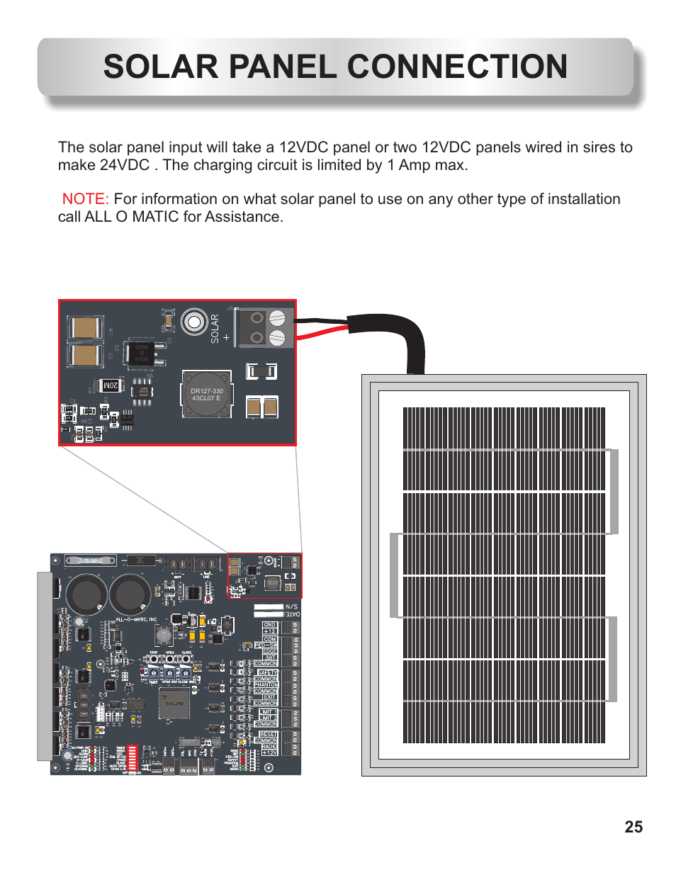 Solar panel connection | Controlled Products Systems Group AOMSL100DC User Manual | Page 26 / 28
