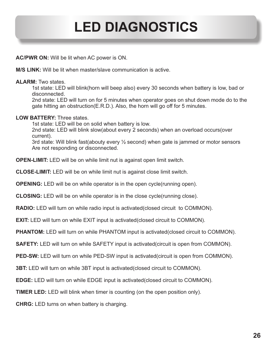 Led diagnostics | Controlled Products Systems Group AOMSL100DC User Manual | Page 27 / 28