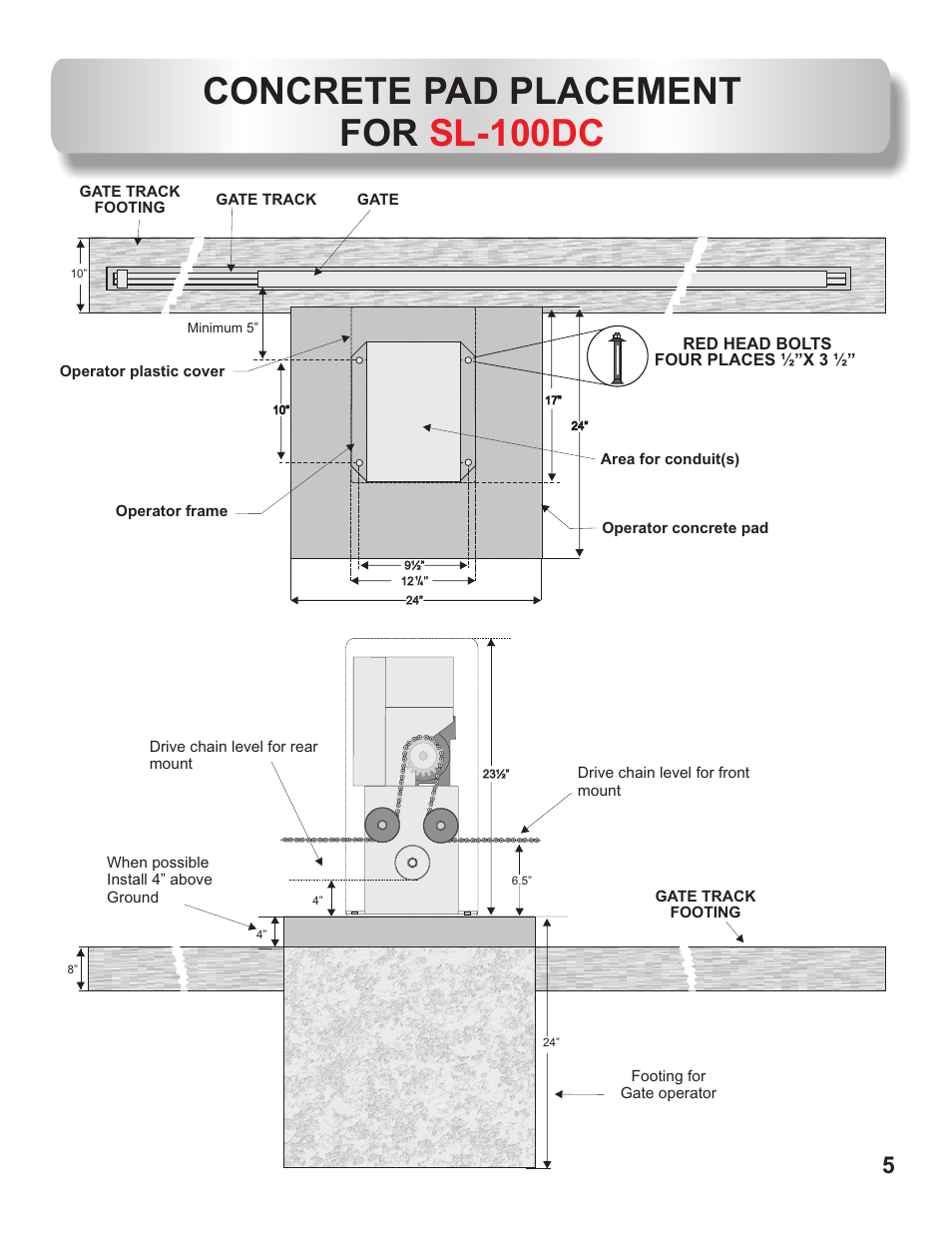 Concrete pad placement for sl-100dc | Controlled Products Systems Group AOMSL100DC User Manual | Page 6 / 28