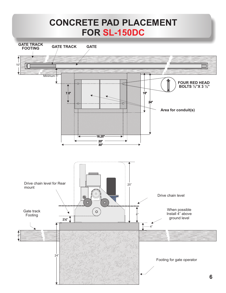 Concrete pad placement for sl-150dc | Controlled Products Systems Group AOMSL100DC User Manual | Page 7 / 28