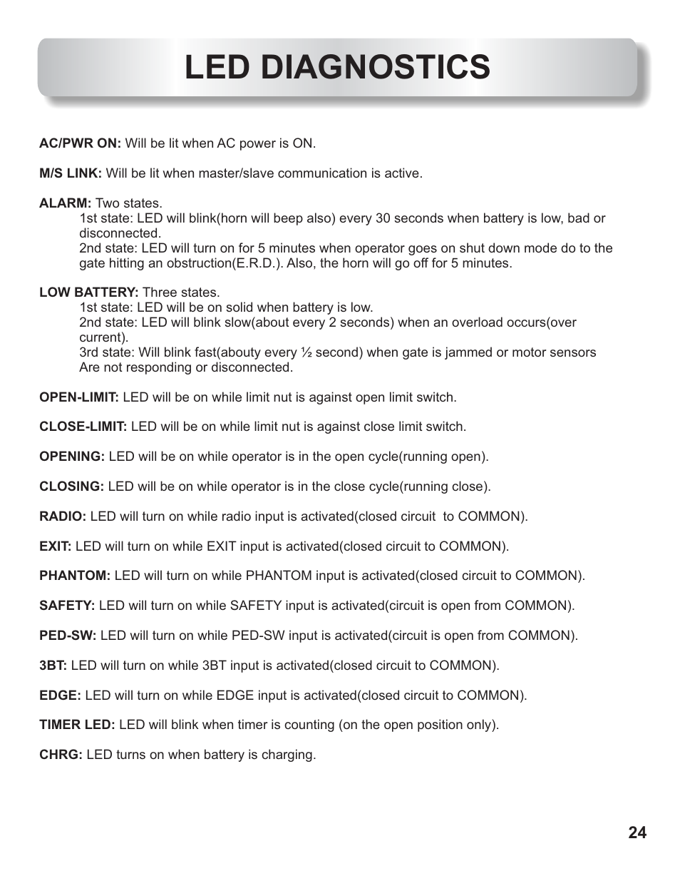 Led diagnostics | Controlled Products Systems Group AOMSL90DC User Manual | Page 25 / 26