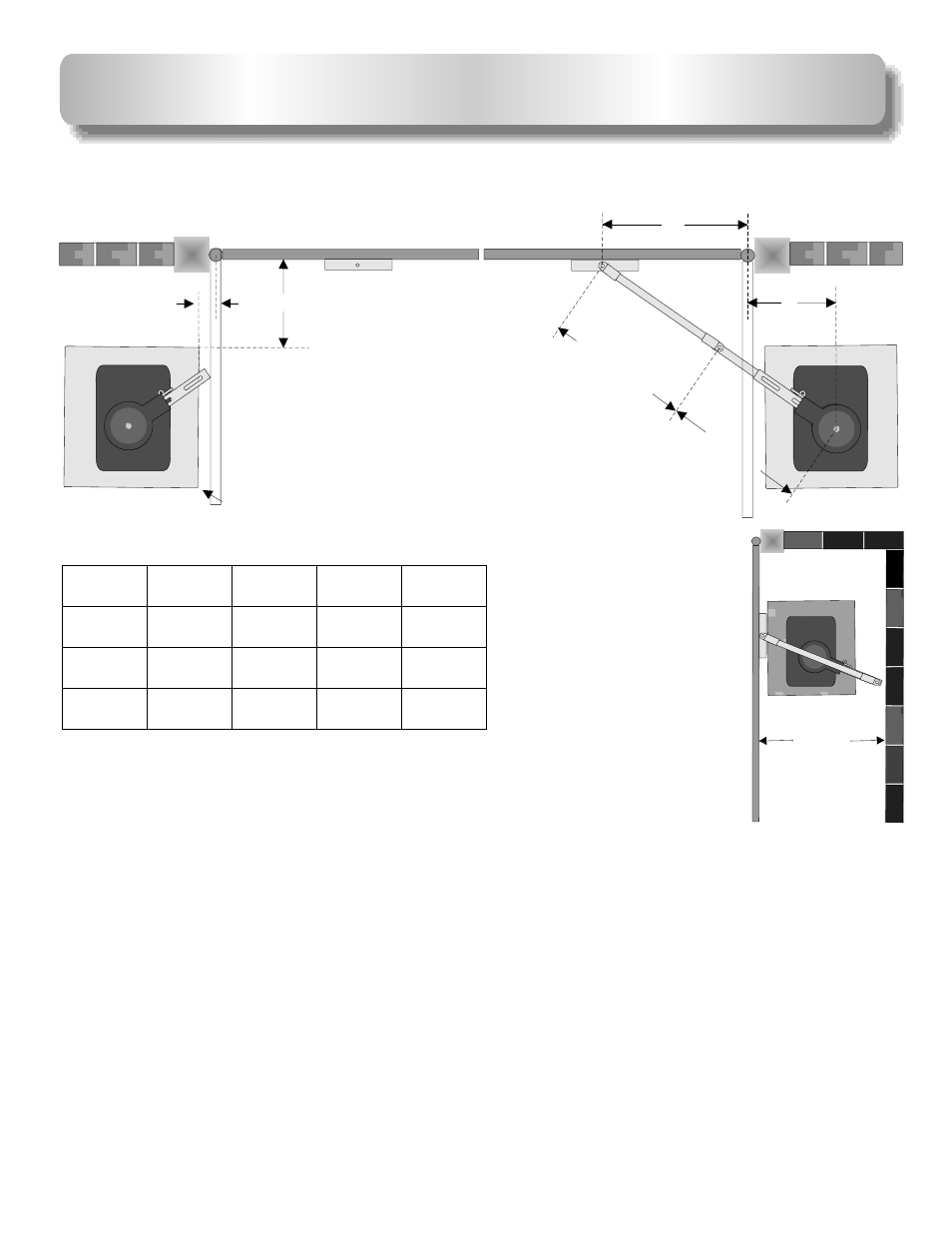 A b c, Dimentions chart, Operator and arm dimentions | Controlled Products Systems Group AOMSW300DC User Manual | Page 7 / 30