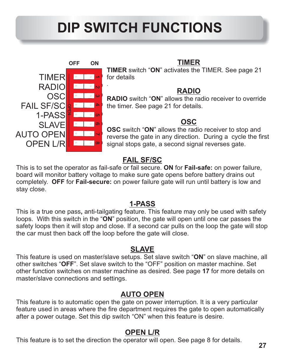 Dip switch functions | Controlled Products Systems Group AOMSW350DC User Manual | Page 28 / 32