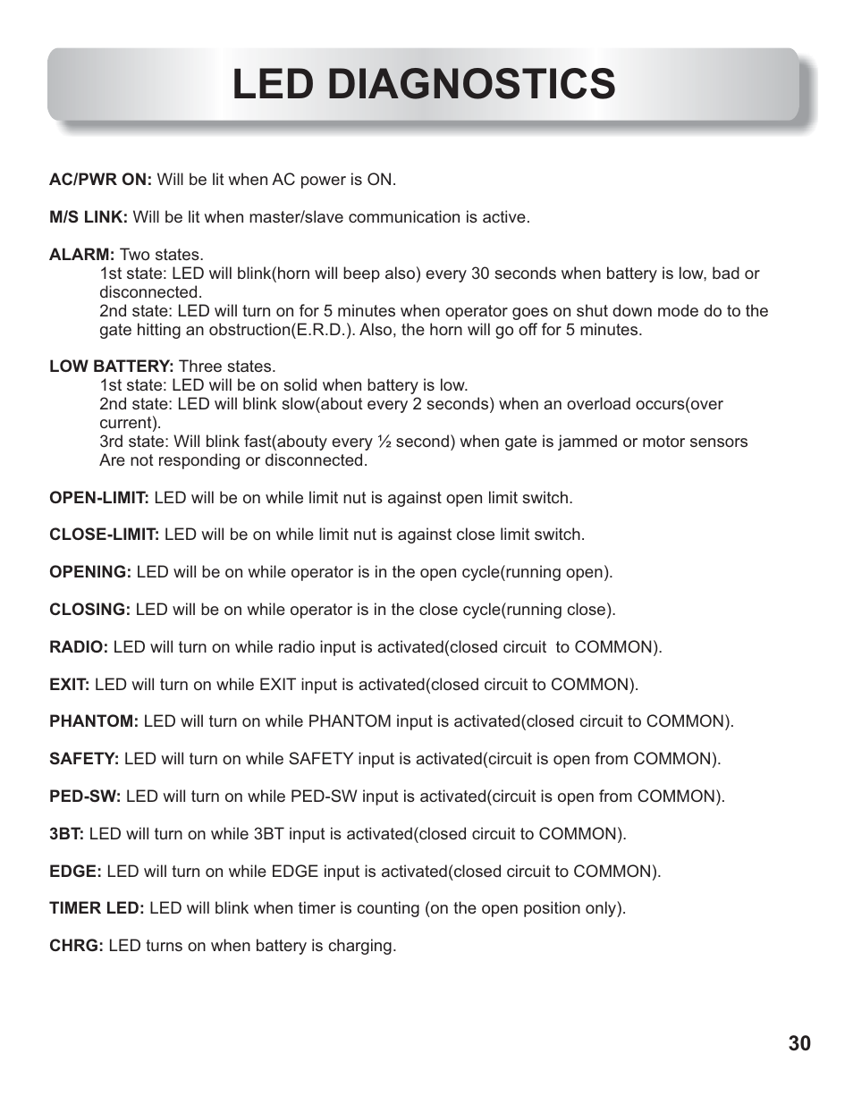 Led diagnostics | Controlled Products Systems Group AOMSW350DC User Manual | Page 31 / 32