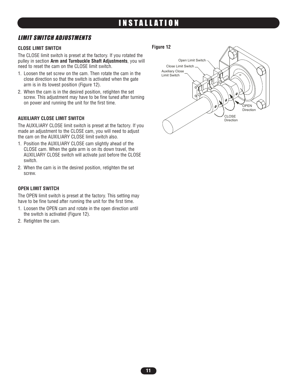 Limit switch adjustments | Controlled Products Systems Group BG7705011 User Manual | Page 11 / 24