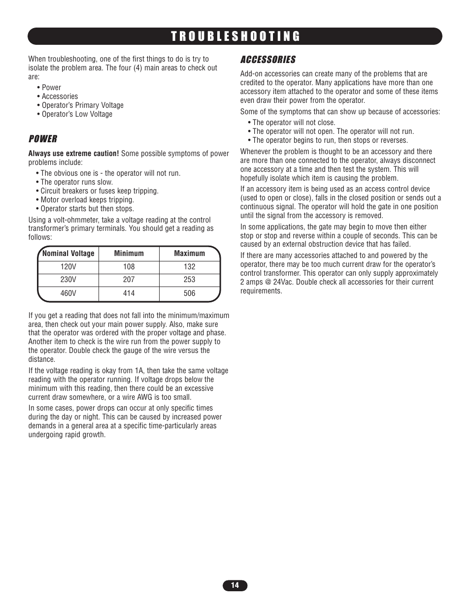 Troubleshooting, Power, Accessories | Controlled Products Systems Group BG7705011 User Manual | Page 14 / 24