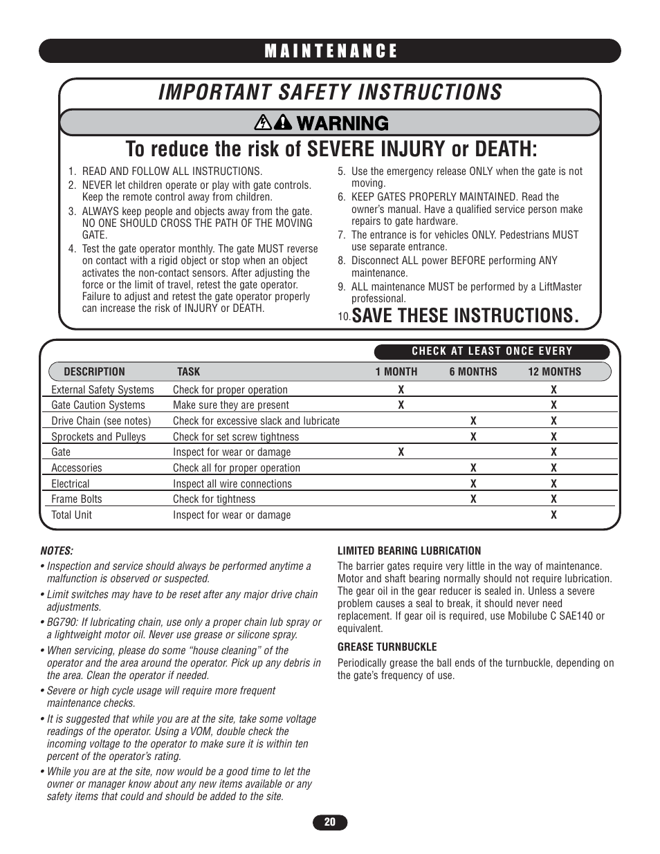Maintenance, Limited bearing lubrication, Grease turnbuckle | Controlled Products Systems Group BG7705011 User Manual | Page 20 / 24