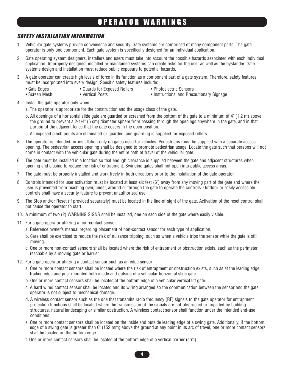 Operator warnings, Safety installation information | Controlled Products Systems Group BG7705011 User Manual | Page 4 / 24