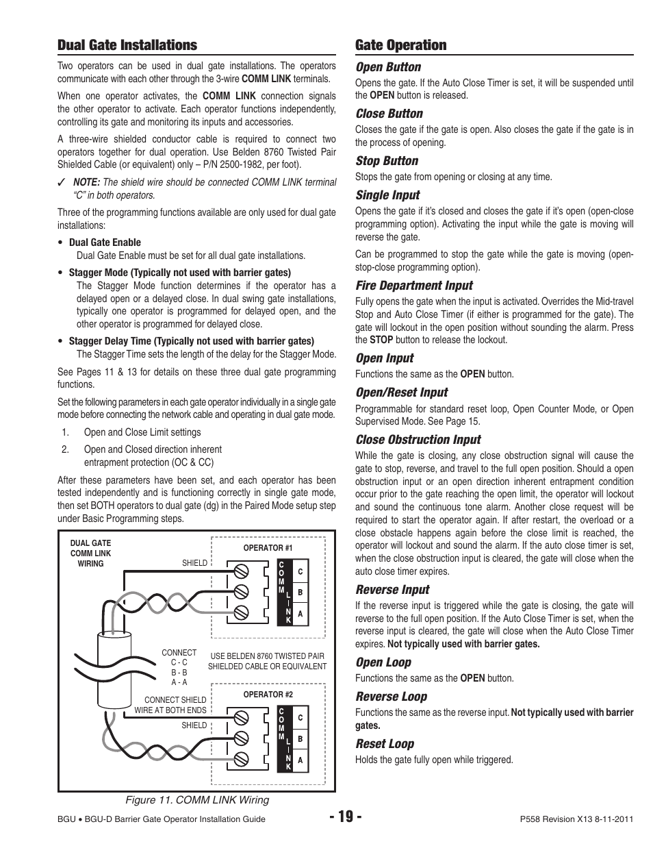 Dual gate installations, Gate operation | Controlled Products Systems Group BGU-12-311 User Manual | Page 21 / 28