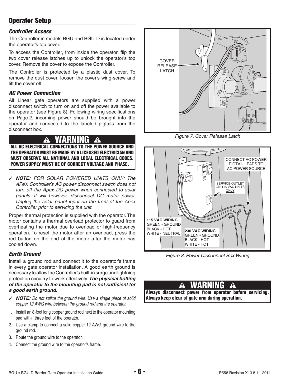 Warning, Operator setup | Controlled Products Systems Group BGU-12-311 User Manual | Page 8 / 28
