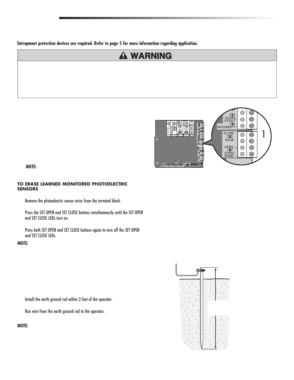 Wiring, Wire the entrapment protection devices, Earth ground rod | Controlled Products Systems Group CSL24V User Manual | Page 16 / 48