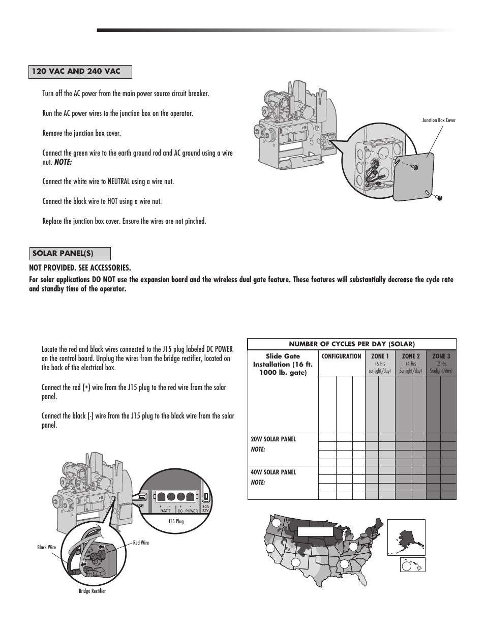 120 vac and 240 vac, Heater wiring, Solar panel(s) | Wiring, Power wiring continued | Controlled Products Systems Group CSL24V User Manual | Page 18 / 48