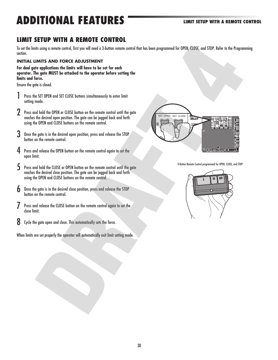 Additional features, Limit setup with a remote control | Controlled Products Systems Group CSL24VH User Manual | Page 32 / 48
