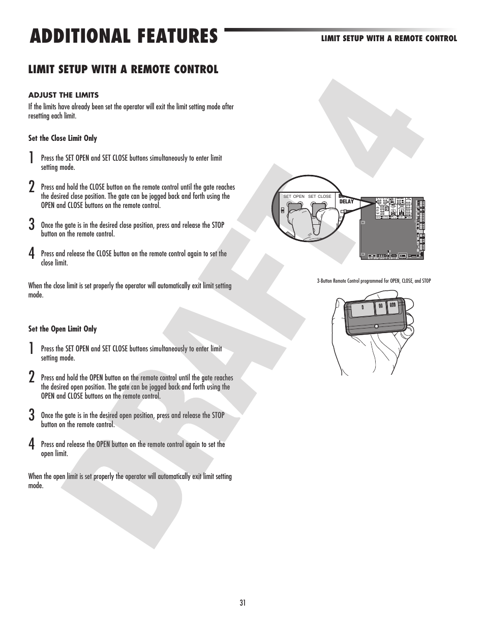 Additional features, Limit setup with a remote control | Controlled Products Systems Group CSL24VH User Manual | Page 33 / 48