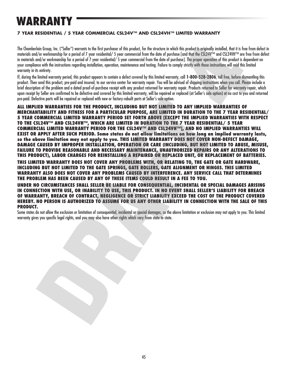 Warranty | Controlled Products Systems Group CSL24VH User Manual | Page 47 / 48