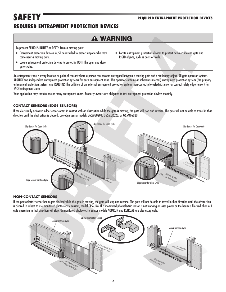 Safety, Required entrapment protection devices | Controlled Products Systems Group CSL24VH User Manual | Page 7 / 48
