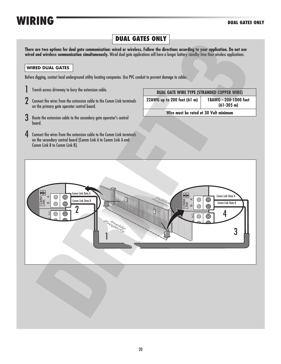 Wiring, Dual gates only | Controlled Products Systems Group CSW24V User Manual | Page 22 / 48
