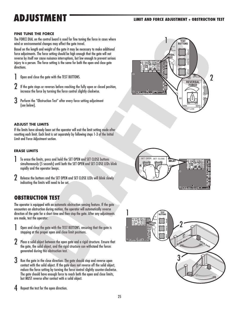 Adjustment, Obstruction test | Controlled Products Systems Group CSW24V User Manual | Page 27 / 48