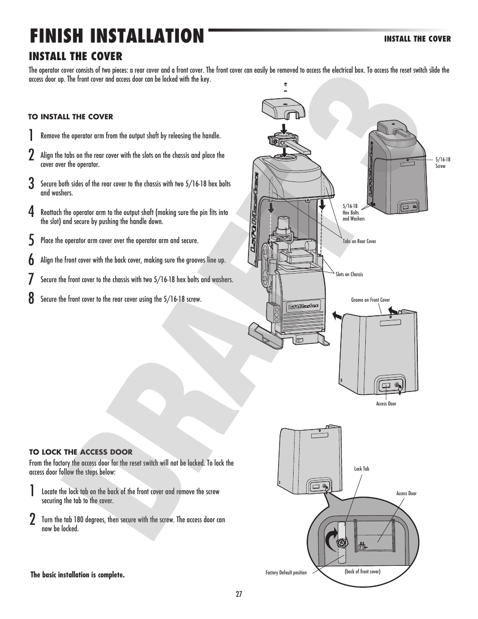 Finish installation, Install the cover | Controlled Products Systems Group CSW24V User Manual | Page 29 / 48