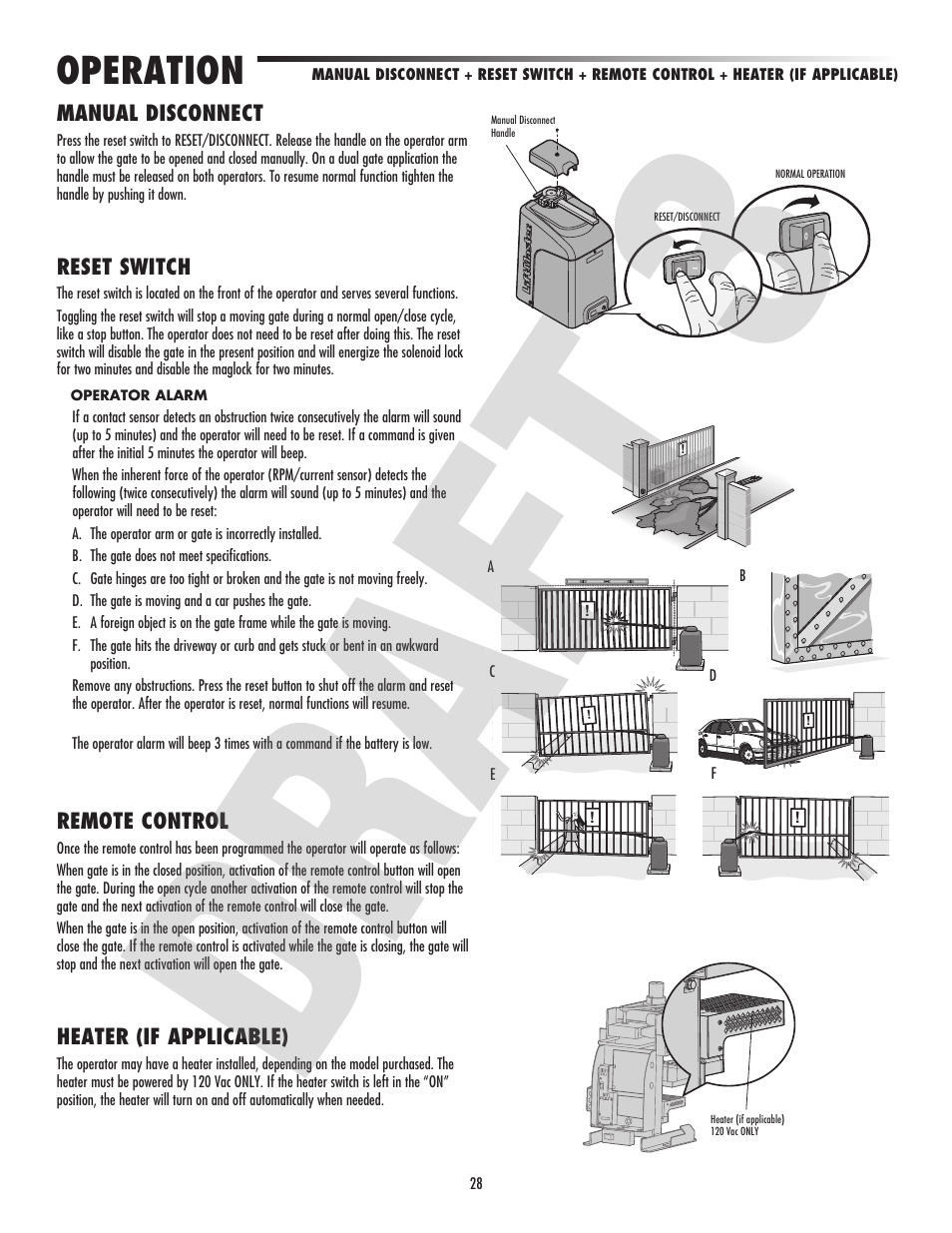 Operation, Manual disconnect, Reset switch | Remote control, Heater (if applicable) | Controlled Products Systems Group CSW24V User Manual | Page 30 / 48