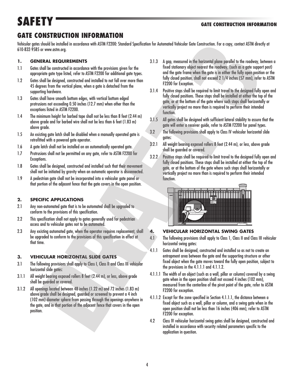 Safety, Gate construction information | Controlled Products Systems Group CSW24V User Manual | Page 6 / 48
