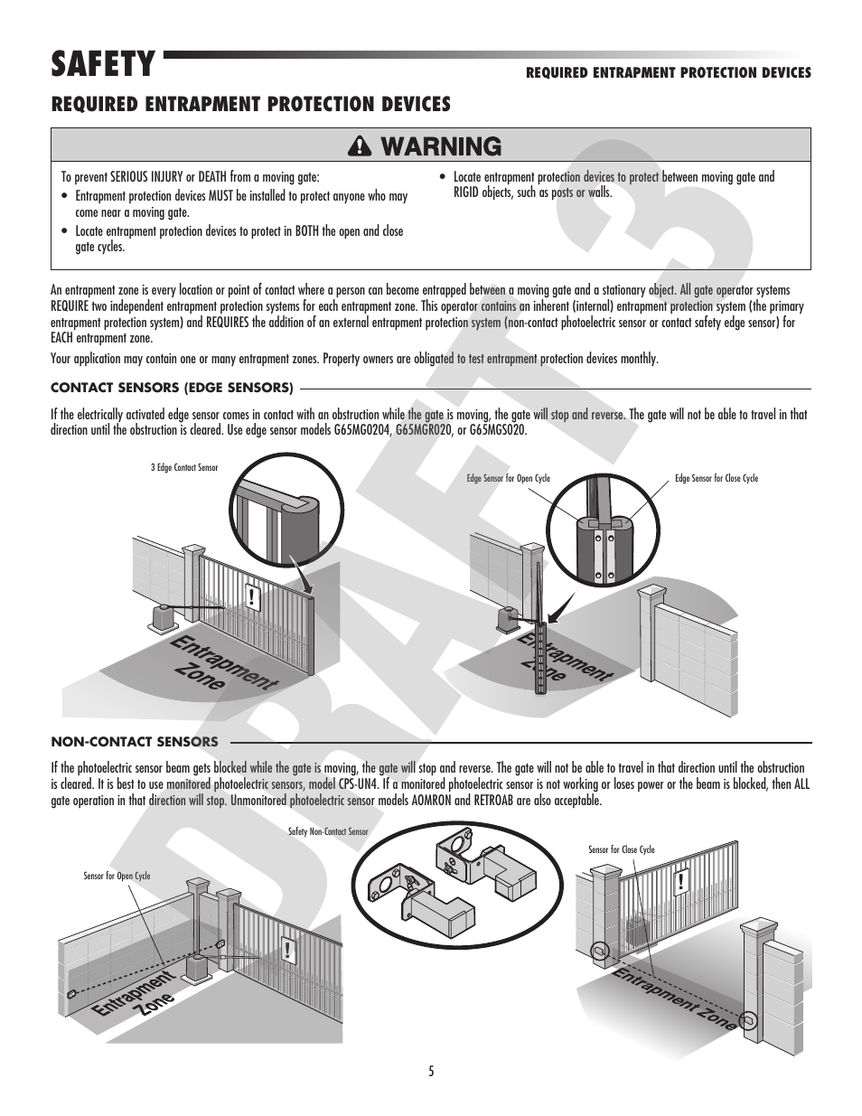 Safety, Required entrapment protection devices | Controlled Products Systems Group CSW24V User Manual | Page 7 / 48