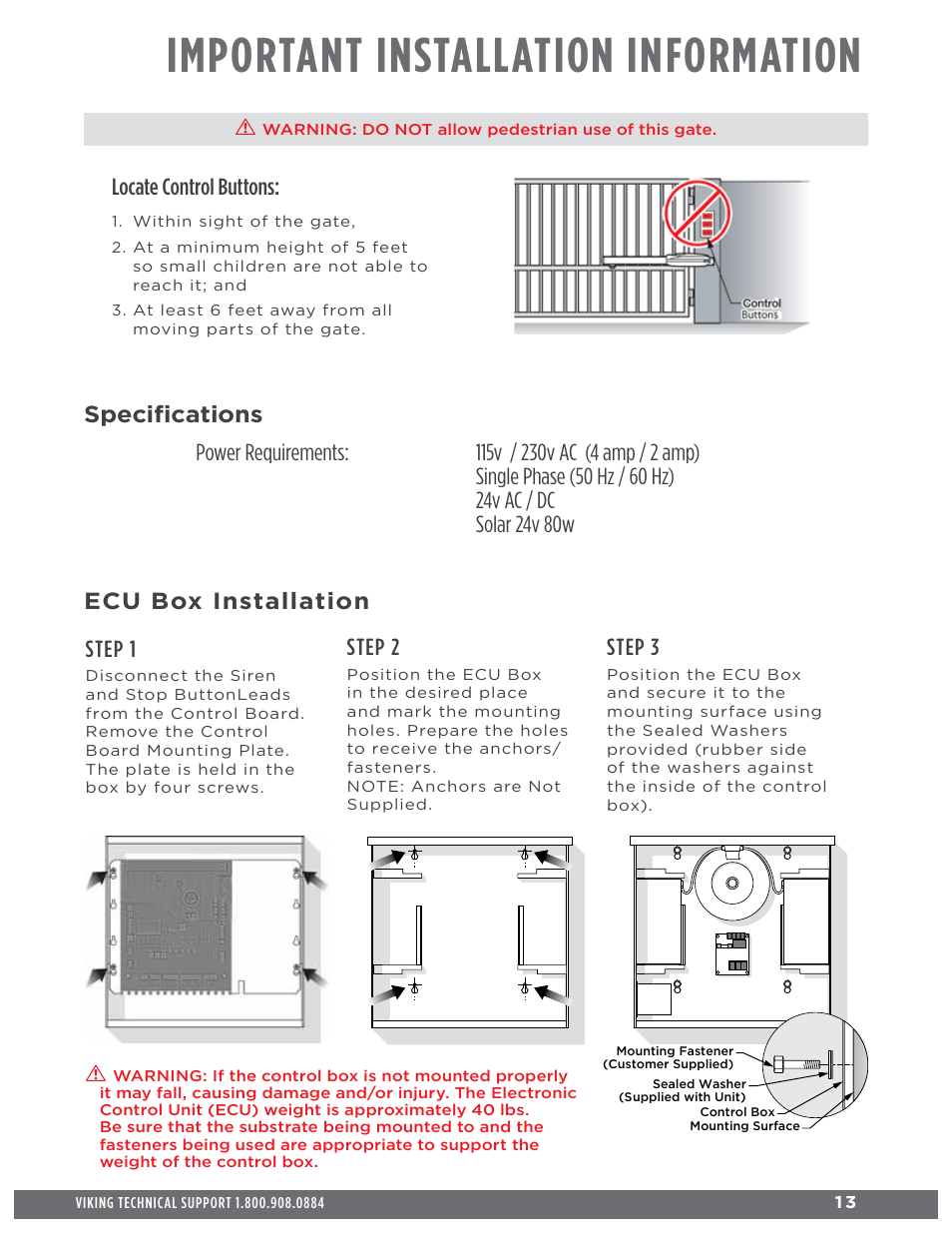 Important installation information | Controlled Products Systems Group ECUMSING5 User Manual | Page 15 / 44