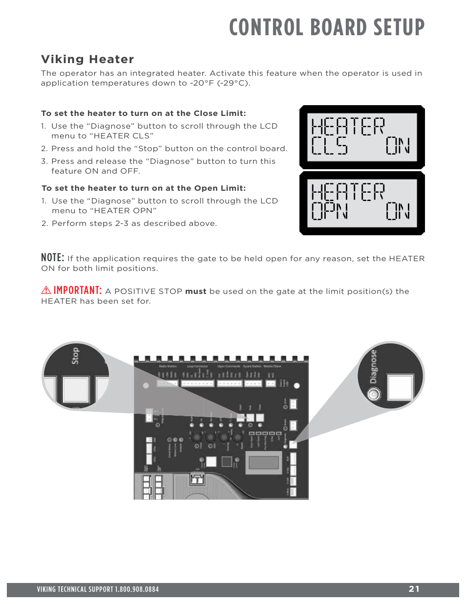 Heater cls on, Heater opn on, Control board setup | Controlled Products Systems Group ECUMSING5 User Manual | Page 23 / 44