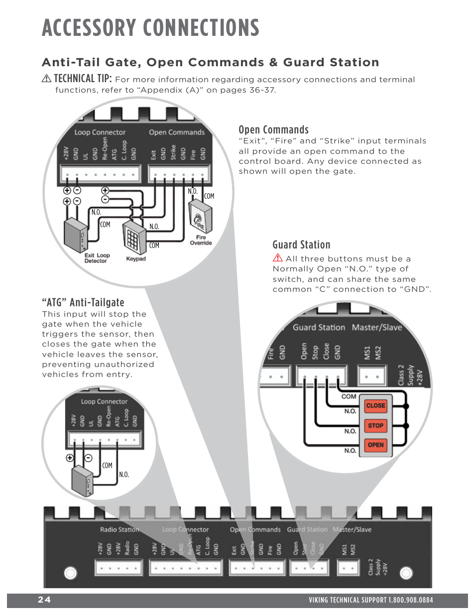 Accessory connections, Anti-tail gate, open commands & guard station, Technical tip | Atg” anti-tailgate, Guard station, Open commands | Controlled Products Systems Group ECUMSING5 User Manual | Page 26 / 44