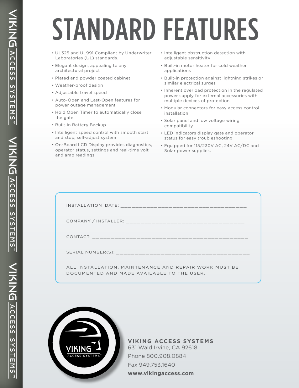 Standard features | Controlled Products Systems Group ECUMSING5 User Manual | Page 44 / 44