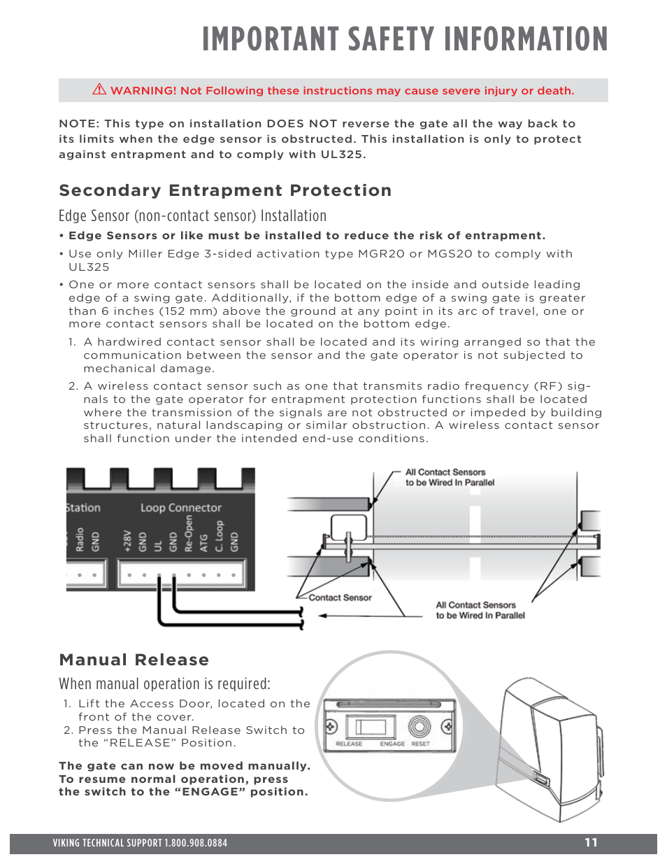 Important safety information, Manual release when manual operation is required | Controlled Products Systems Group H10NX User Manual | Page 13 / 50