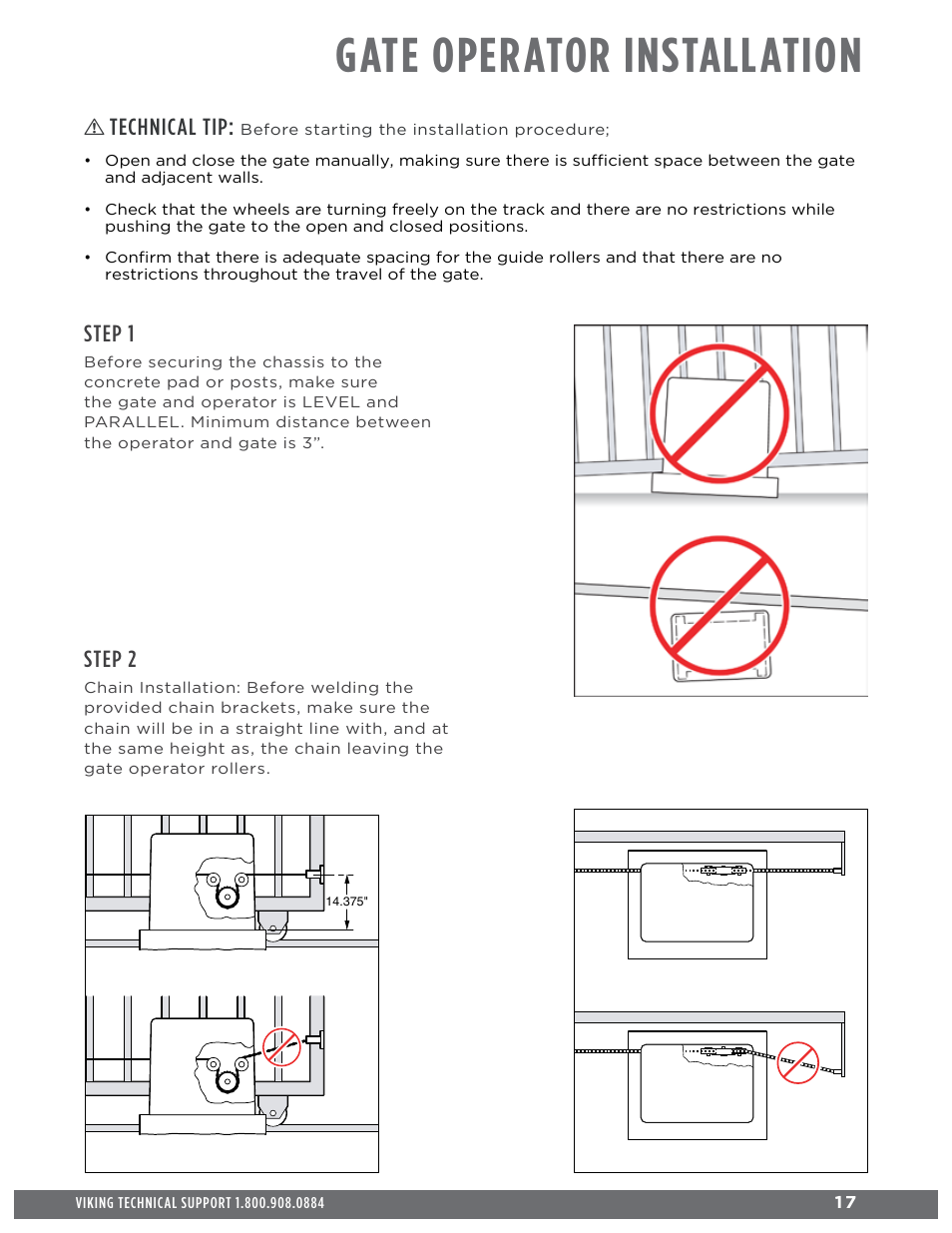 Gate operator installation, Technical tip, Step 1 | Step 2 | Controlled Products Systems Group H10NX User Manual | Page 19 / 50