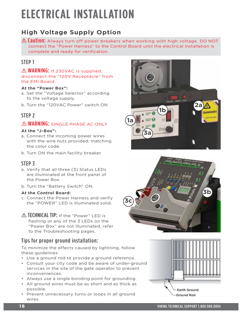 Electrical installation, High voltage supply option, Caution | Tips for proper ground installation, Warning, Step 2, Step 3, Technical tip | Controlled Products Systems Group H10NX User Manual | Page 20 / 50