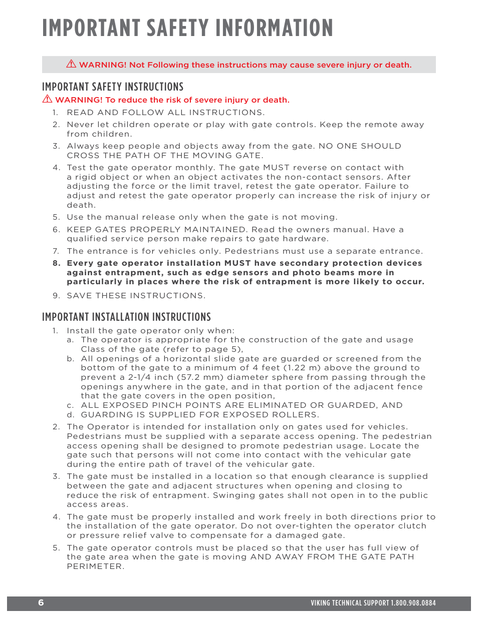 Important safety information, Important safety instructions, Important installation instructions | Controlled Products Systems Group H10NX User Manual | Page 8 / 50
