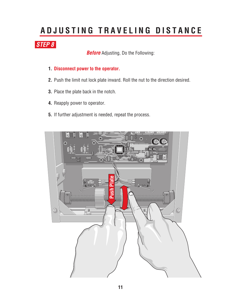 Adjusting travel distance, Step 8 | Controlled Products Systems Group HCT5011O3-08 User Manual | Page 13 / 36