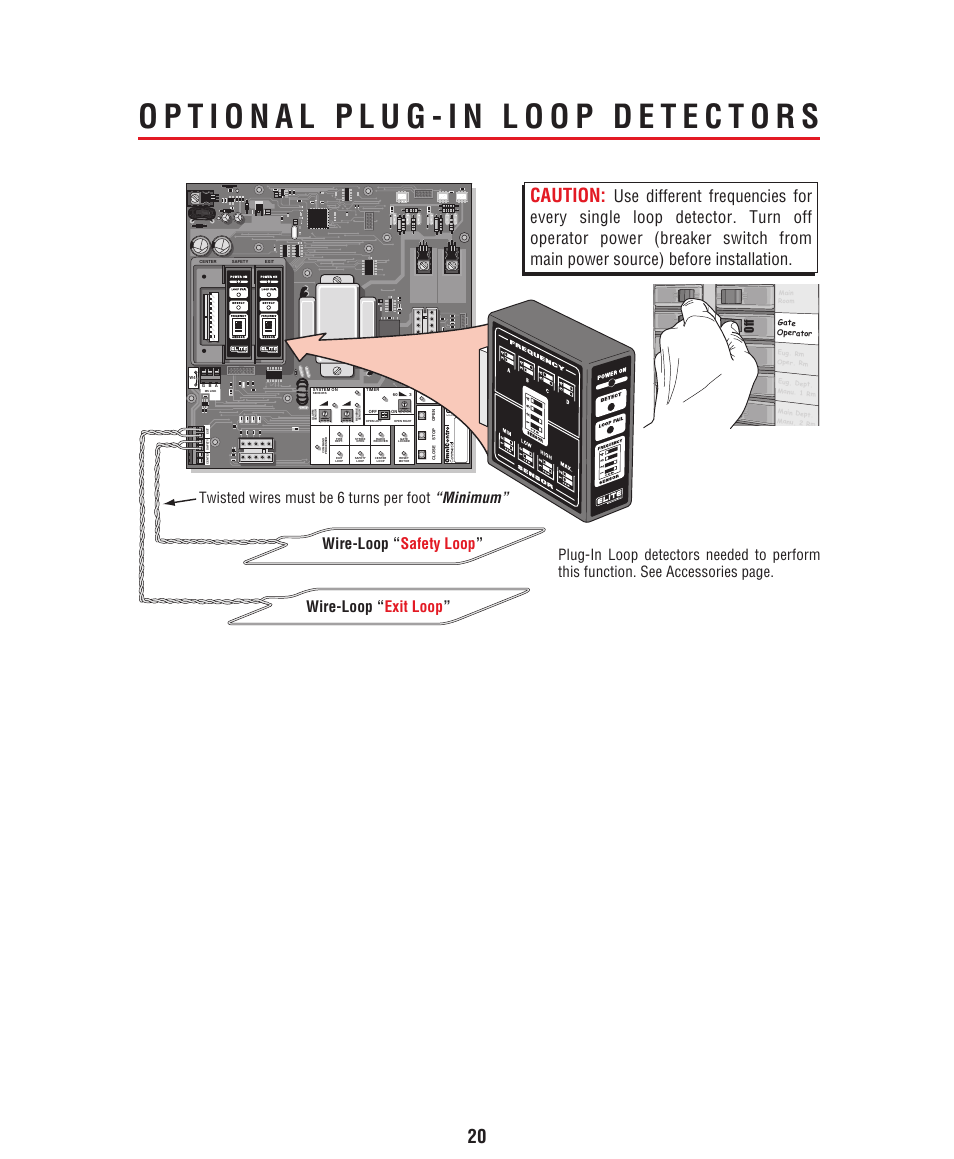 Optonal plug-in loop detectors, Caution, Wire-loop “ exit loop ” wire-loop “ safety loop | Controlled Products Systems Group HCT5011O3-08 User Manual | Page 22 / 36