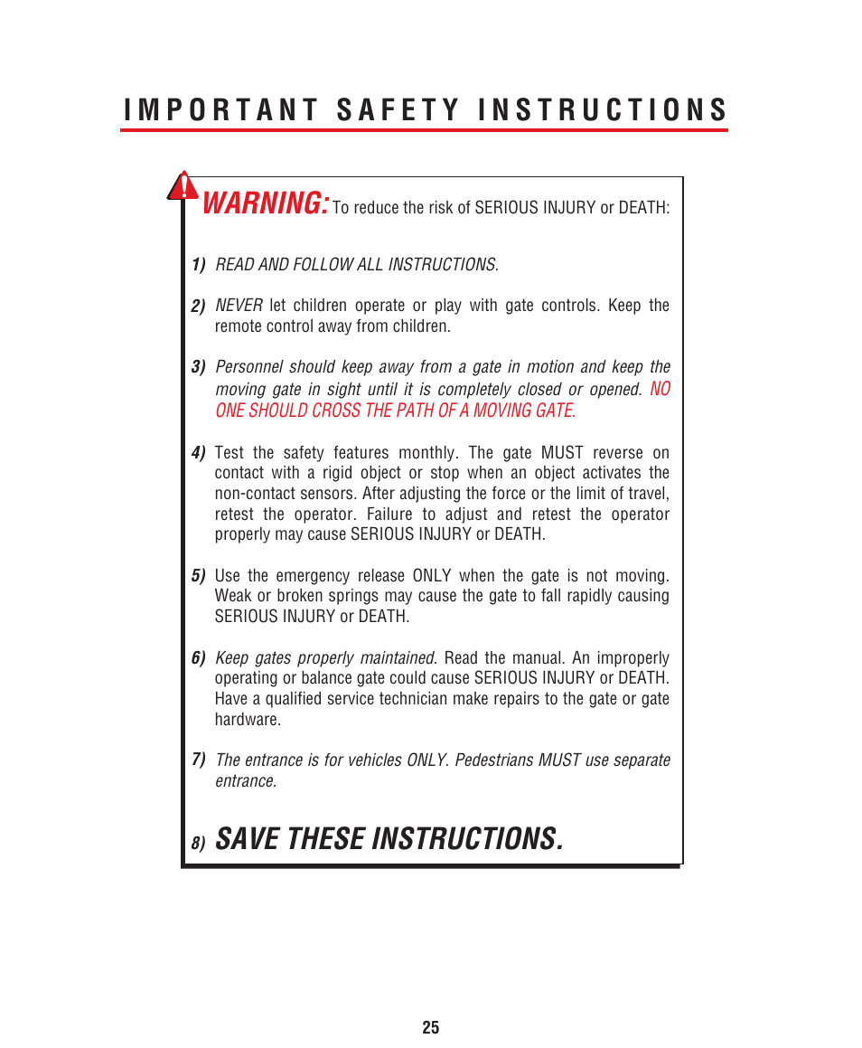 Important safety instructions, Warning, Save these instructions | Controlled Products Systems Group HCT5011O3-08 User Manual | Page 27 / 36